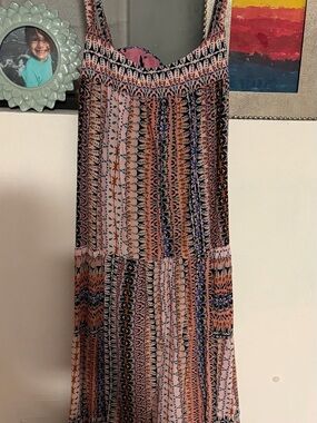 Xirena boho Sleeveless Patterned Maxi Dress in Pink and Brown